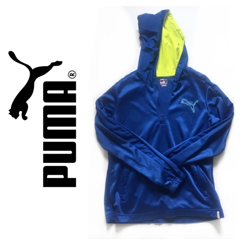 Blue Puma Half-Sip Sweatshirt with Yellow Hood